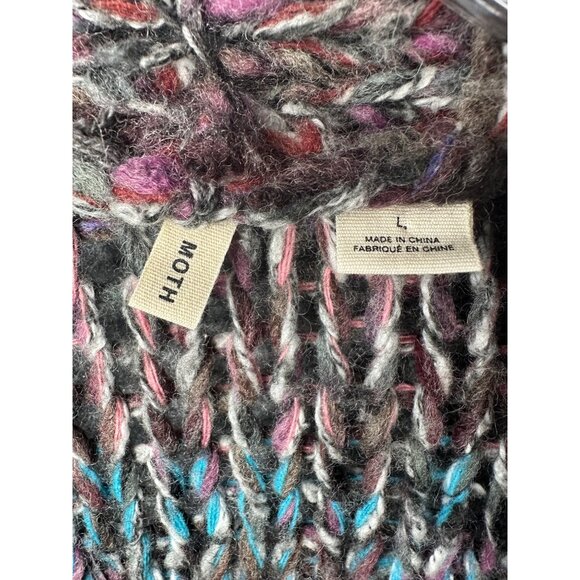 Anthropologie Moth Chunky Knit Open Cardigan Sweater Large Multicolor Cozy Boho - Picture 3 of 11